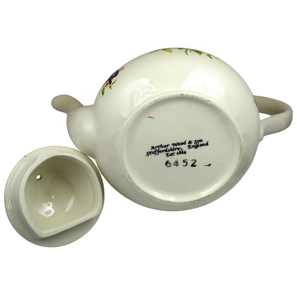 Arthur Wood & Son Teapot 6452 Floral Pansies & Roses Staffordshire Vintage - Picture 7 of 7